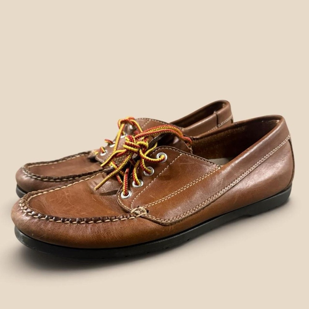 LL Bean Blucher Moc Boat Shoe Mens 9 Brown Leather Casual Loafer Handsewn